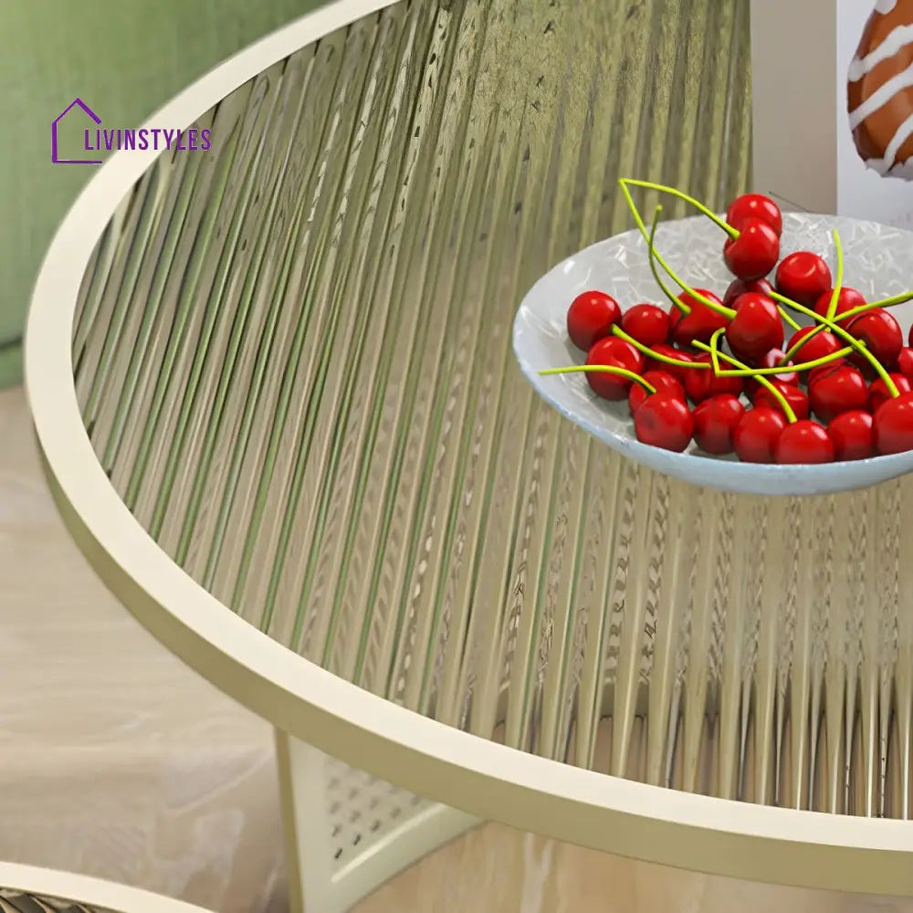 Krish Coffee Table Set for Living Room | Stainless Steel Frame and Fluted Glass Top