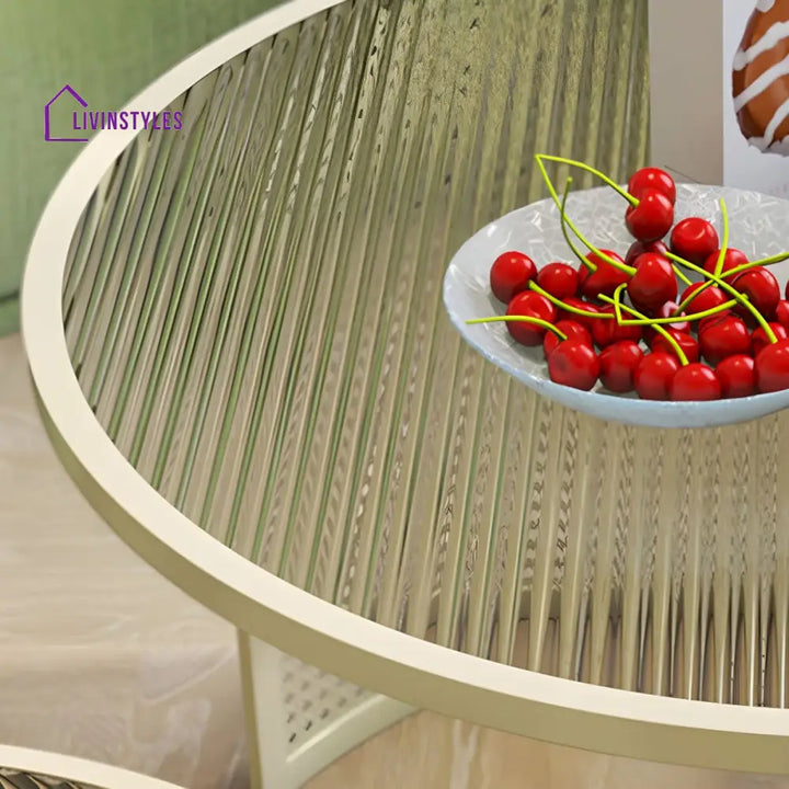 Krish Coffee Table Set for Living Room | Stainless Steel Frame and Fluted Glass Top
