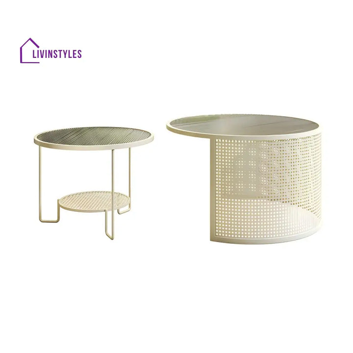 Krish Coffee Table Set for Living Room | Stainless Steel Frame and Fluted Glass Top