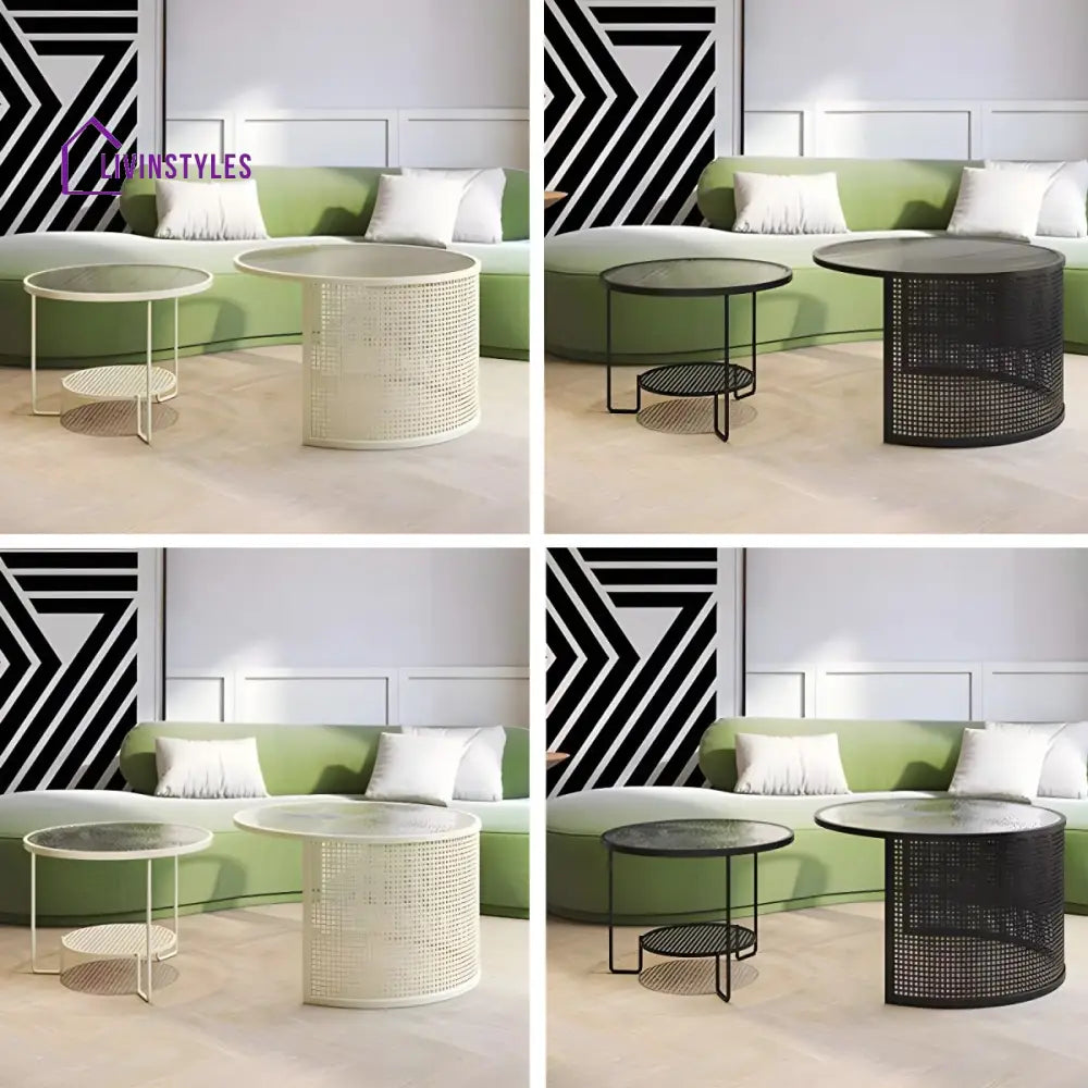 Krish Coffee Table Set for Living Room | Stainless Steel Frame and Fluted Glass Top