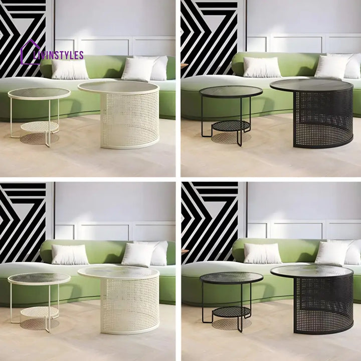 Krish Coffee Table Set for Living Room | Stainless Steel Frame and Fluted Glass Top