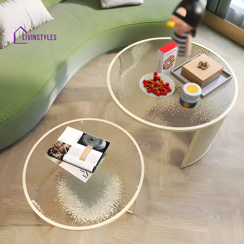 Krish Coffee Table Set for Living Room | Stainless Steel Frame and Fluted Glass Top