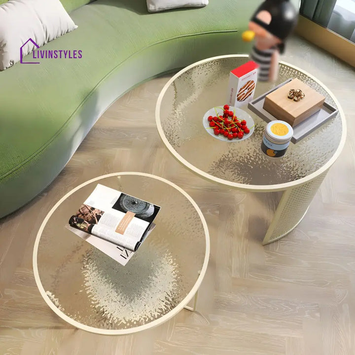 Krish Coffee Table Set for Living Room | Stainless Steel Frame and Fluted Glass Top