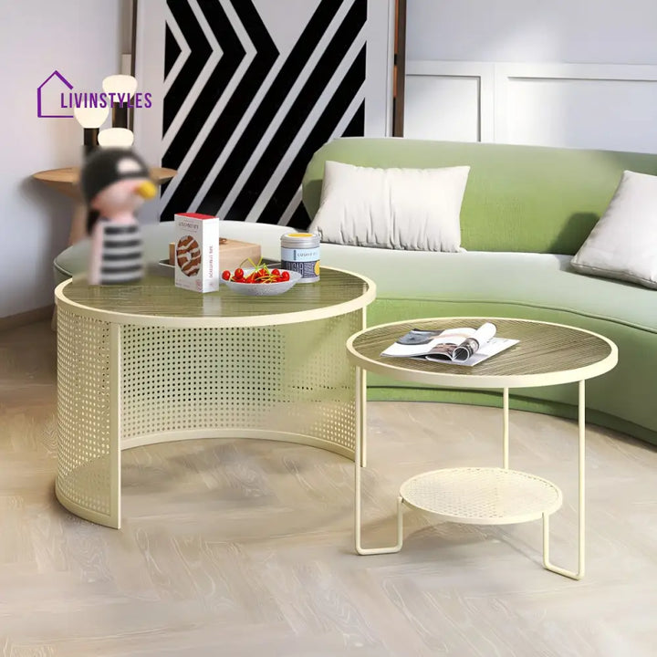Krish Coffee Table Set for Living Room | Stainless Steel Frame and Fluted Glass Top