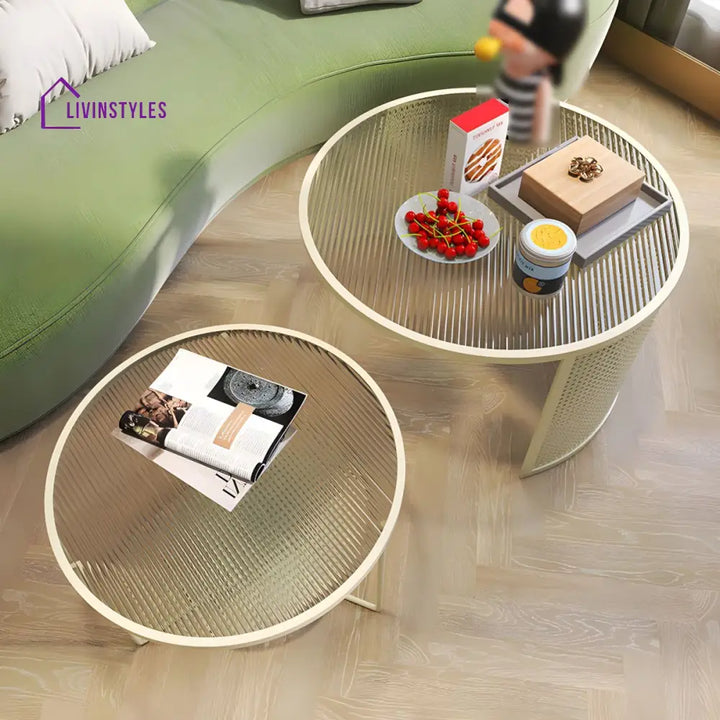 Krish Coffee Table Set for Living Room | Stainless Steel Frame and Fluted Glass Top
