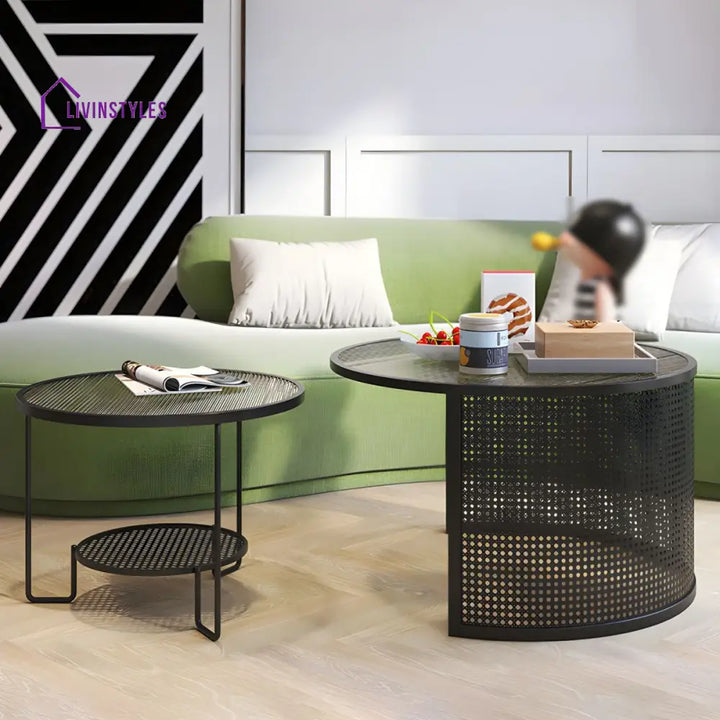 Krish Coffee Table Set for Living Room | Stainless Steel Frame and Fluted Glass Top