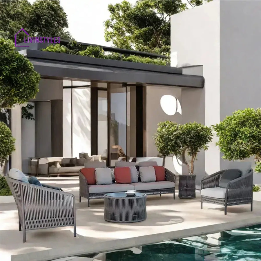 Krisha Outdoor 5 Seater Rope Patio Sofa Set with Center Table and Side Table - Sofa Set