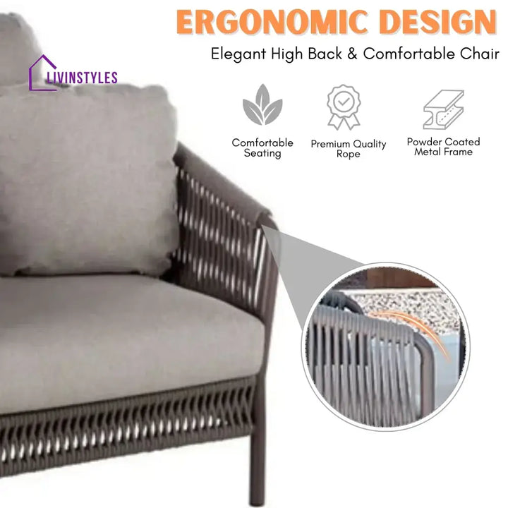 Krisha Outdoor 5 Seater Rope Patio Sofa Set with Center Table and Side Table - Sofa Set