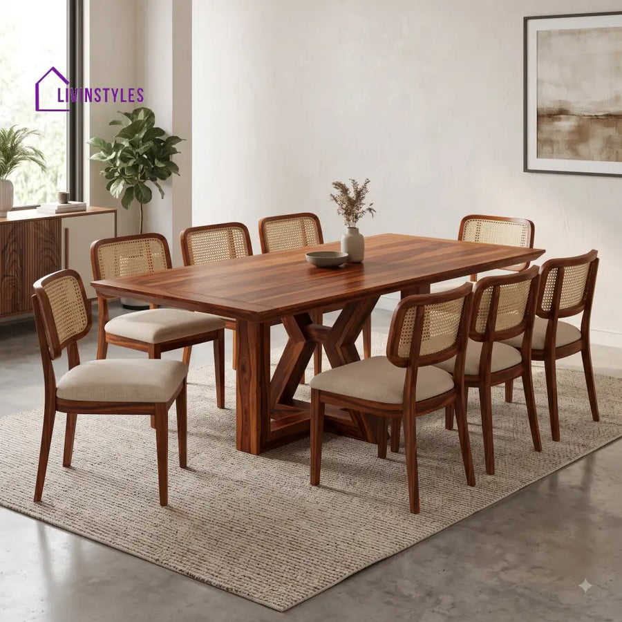 Krishna Premium Solid Wood 8 Seater Dining Table Set