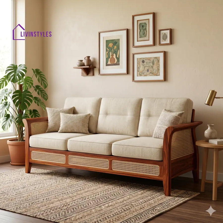 Krishna Sheesham Wood and Cane Sofa for Living Room