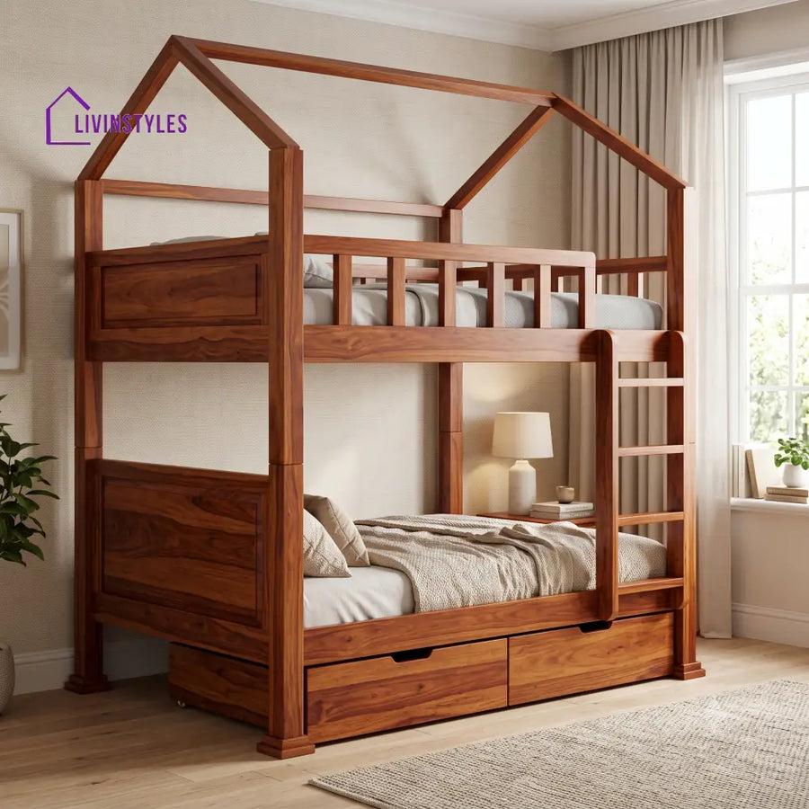 Krishnan Sheesham Wood Bunk Bed With Storage | Kids Bed