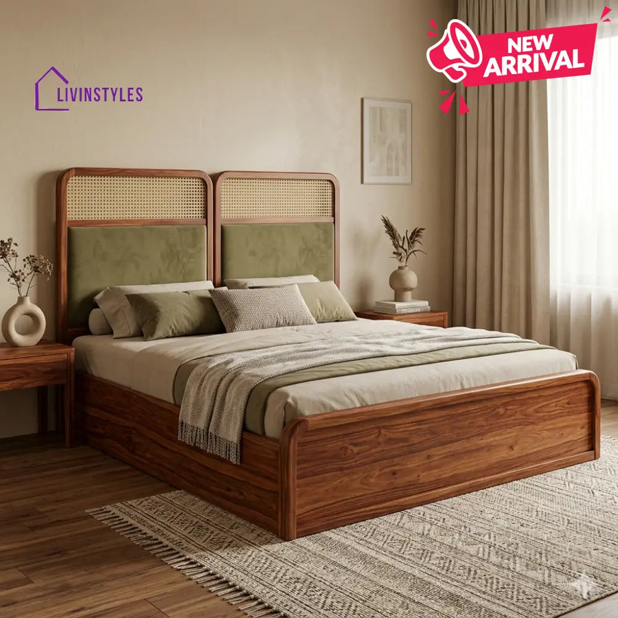 Kristina Premium Sheesham Wood Bed with Velvet Headboard