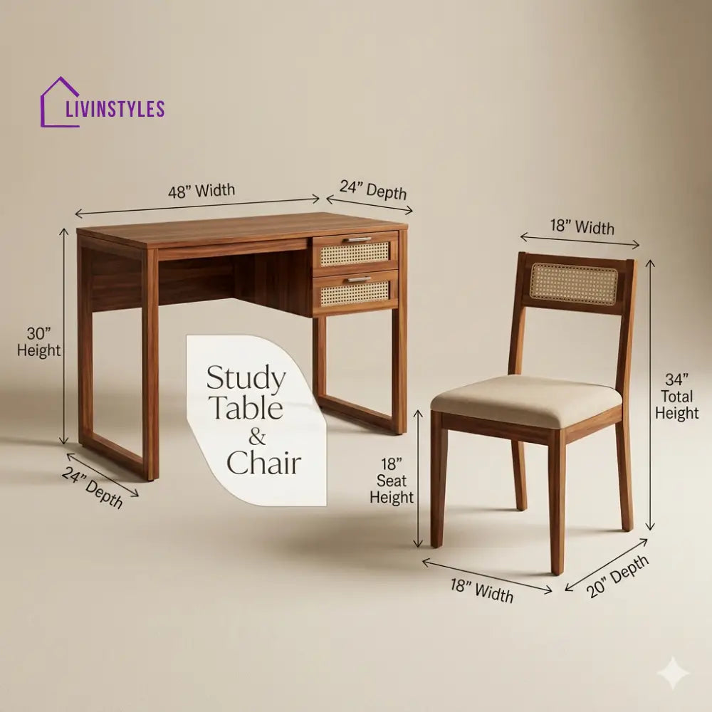 Kristina Sheesham Wood Study Table and Chair Set for Students | Kids | Adults