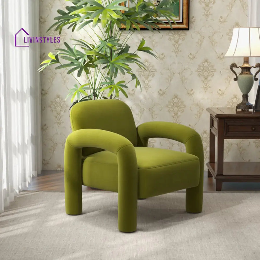 Krithi Solid Wood and Fabric Arm Chair | Living Room Chair | Lounge Chair