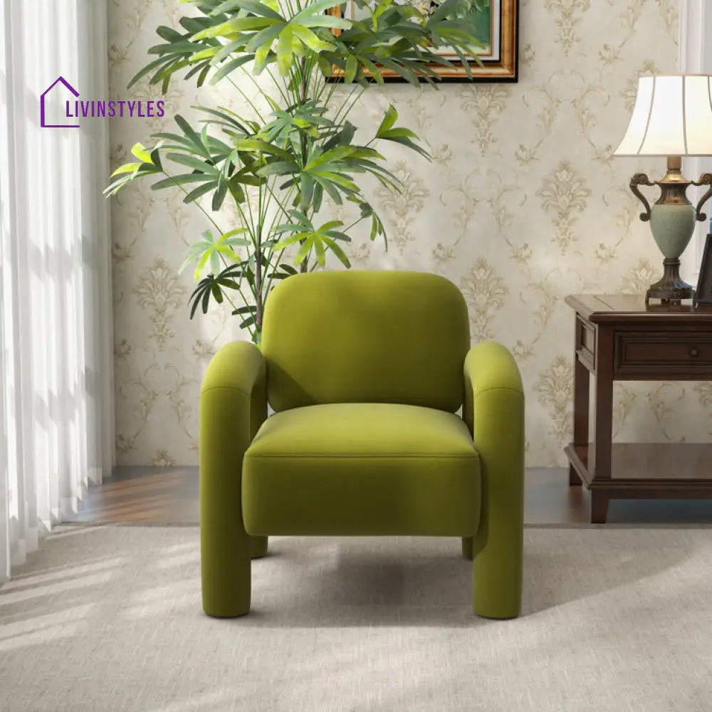 Krithi Solid Wood and Fabric Arm Chair | Living Room Chair | Lounge Chair