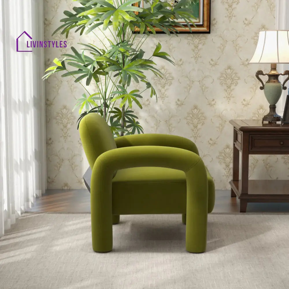 Krithi Solid Wood and Fabric Arm Chair | Living Room Chair | Lounge Chair