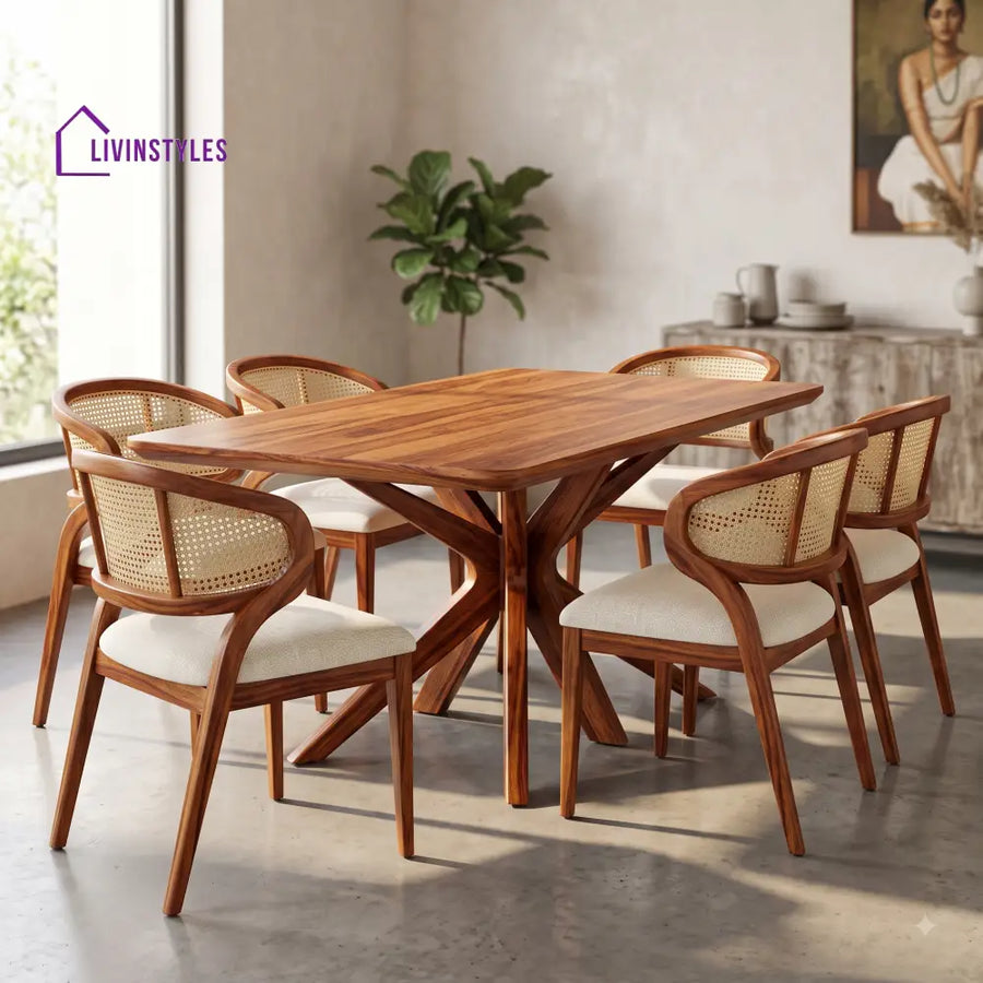 Krithika Premium Wooden 6 Seater Dining Table Set