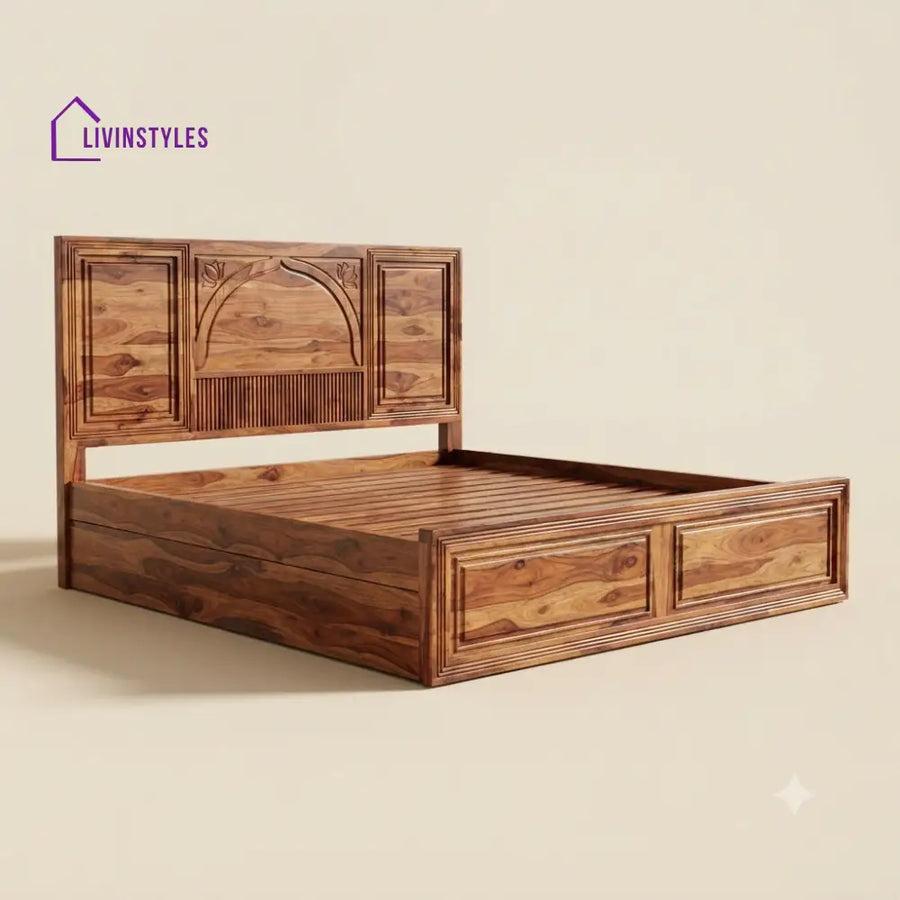 Krithika Sheesham Wood Bed With Box Storage | Wooden Bed