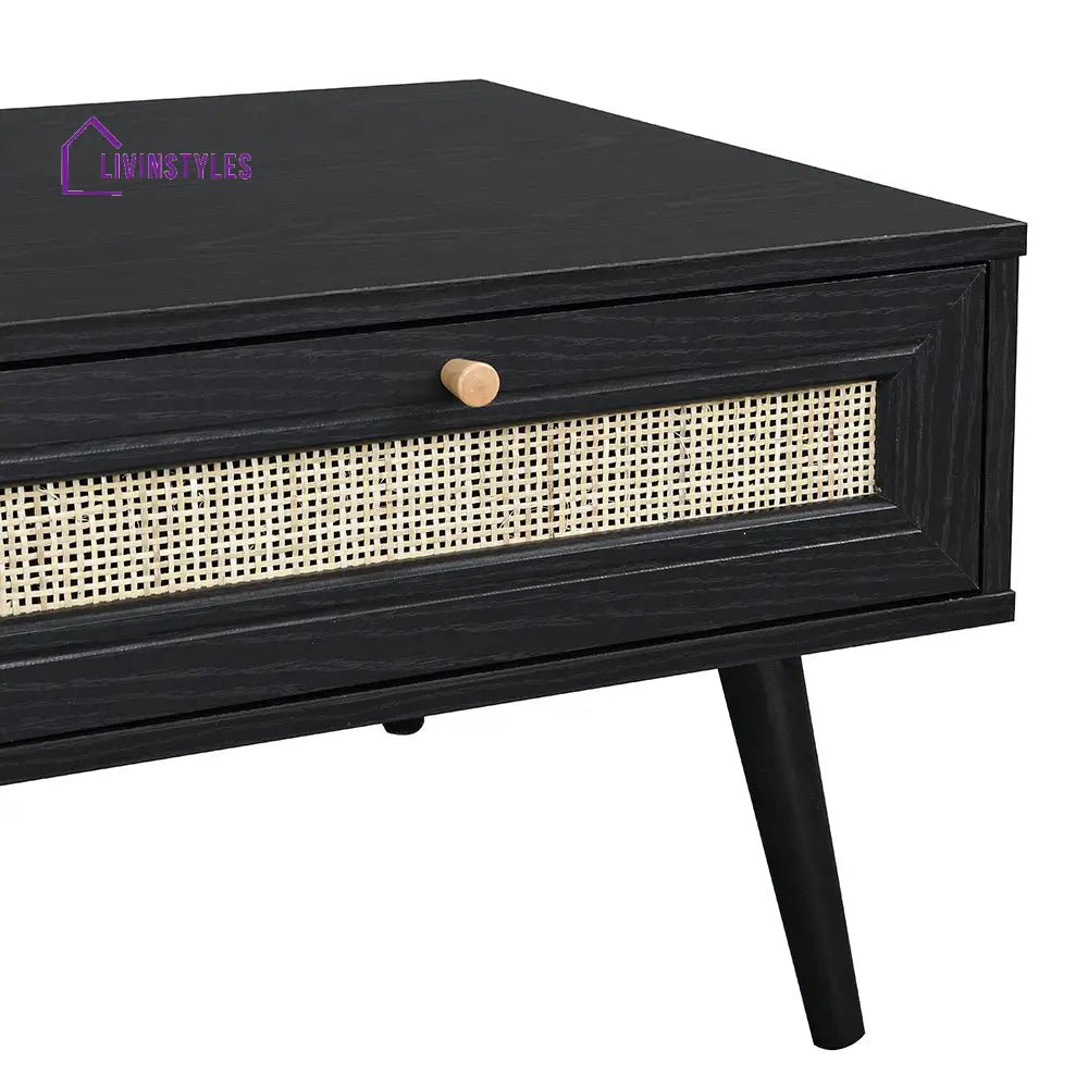Frances Woven Rattan Wooden Coffee Table in Black Colour Coffee Tables & Nesting Tables