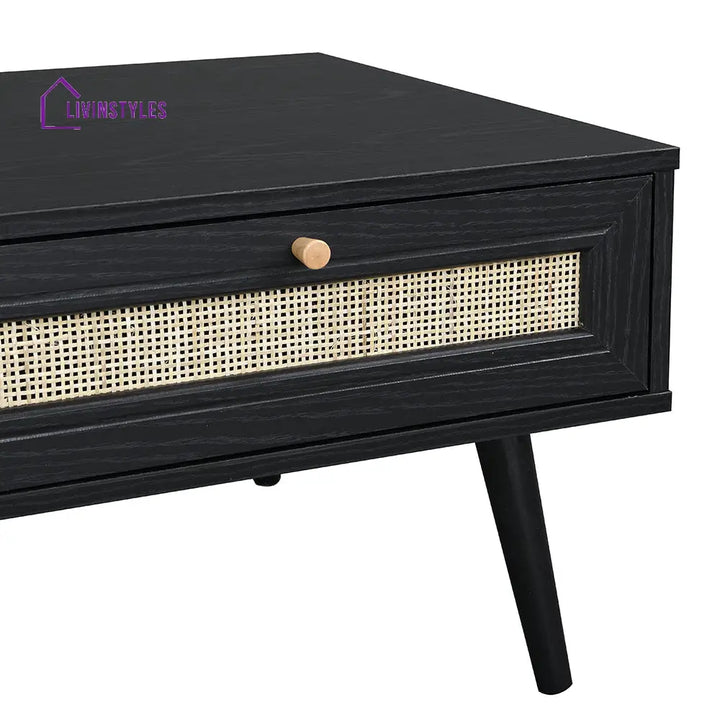 Frances Woven Rattan Wooden Coffee Table in Black Colour Coffee Tables & Nesting Tables