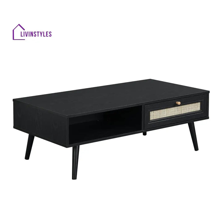 Frances Woven Rattan Wooden Coffee Table in Black Colour Coffee Tables & Nesting Tables