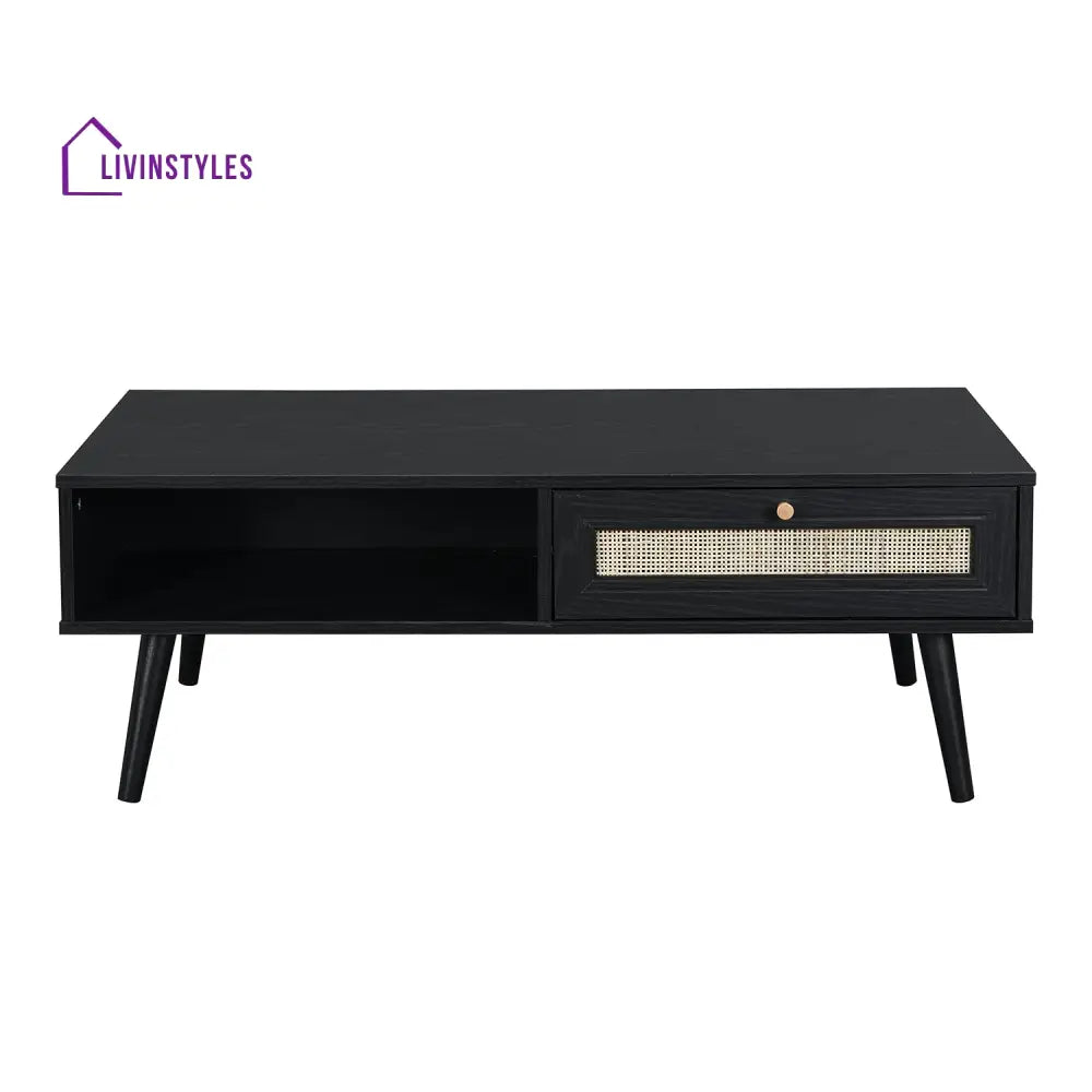 Frances Woven Rattan Wooden Coffee Table in Black Colour Coffee Tables & Nesting Tables