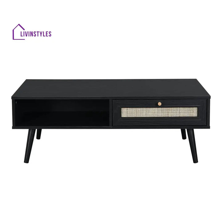 Frances Woven Rattan Wooden Coffee Table in Black Colour Coffee Tables & Nesting Tables