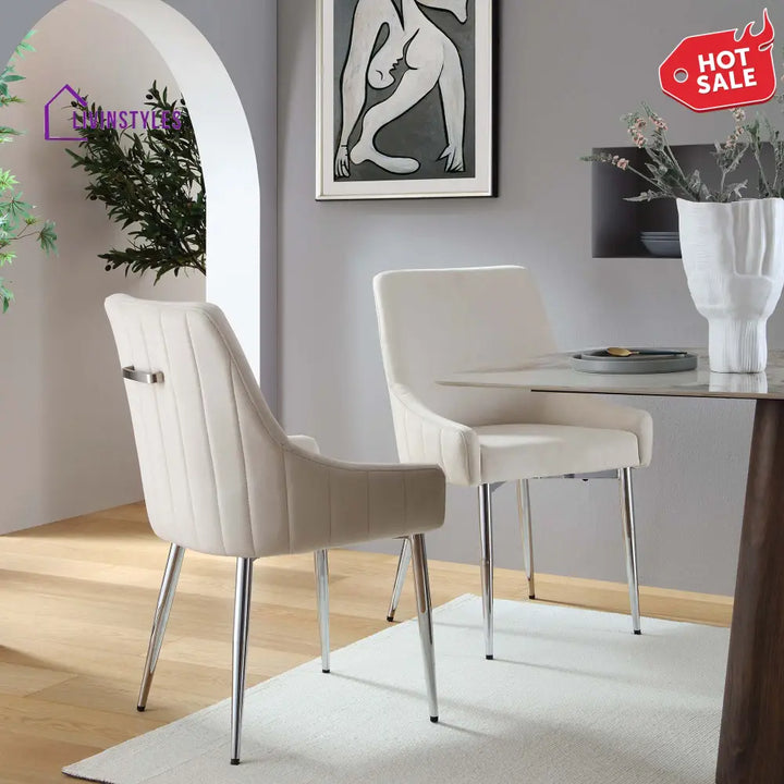 Garnet Set of 2 Champagne Velvet Upholstered Dining Chairs with Back Handle Dining Chairs
