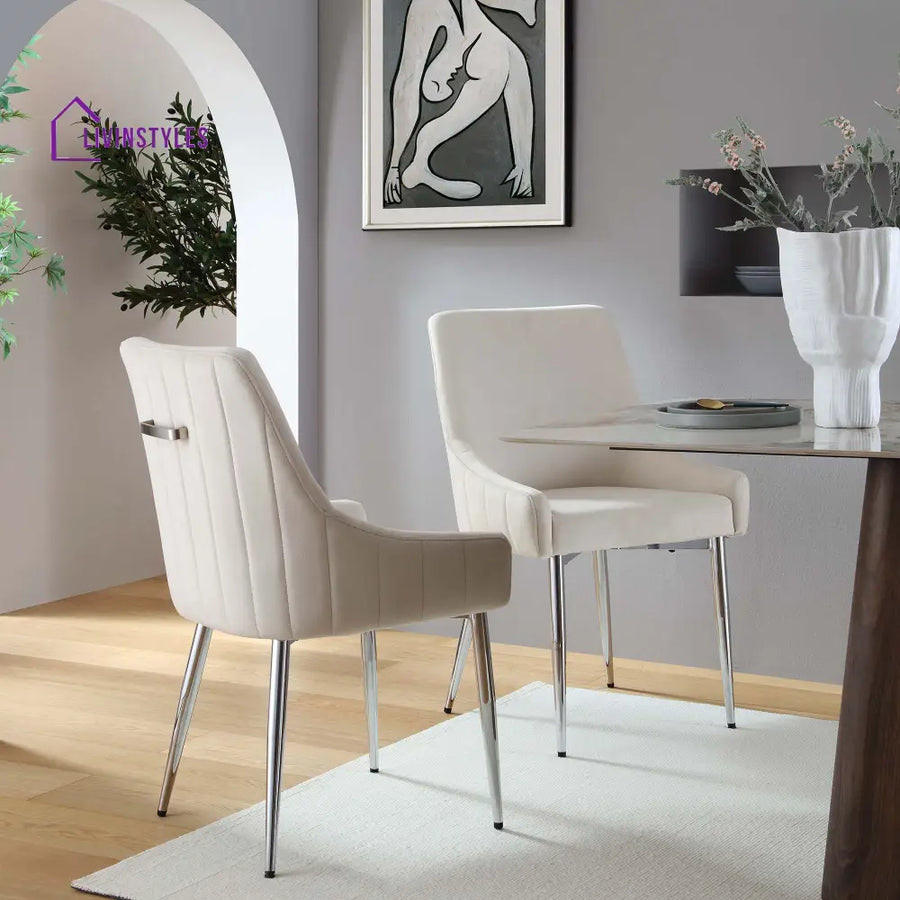 Garnet Set of 2 Champagne Velvet Upholstered Dining Chairs with Back Handle Dining Chairs