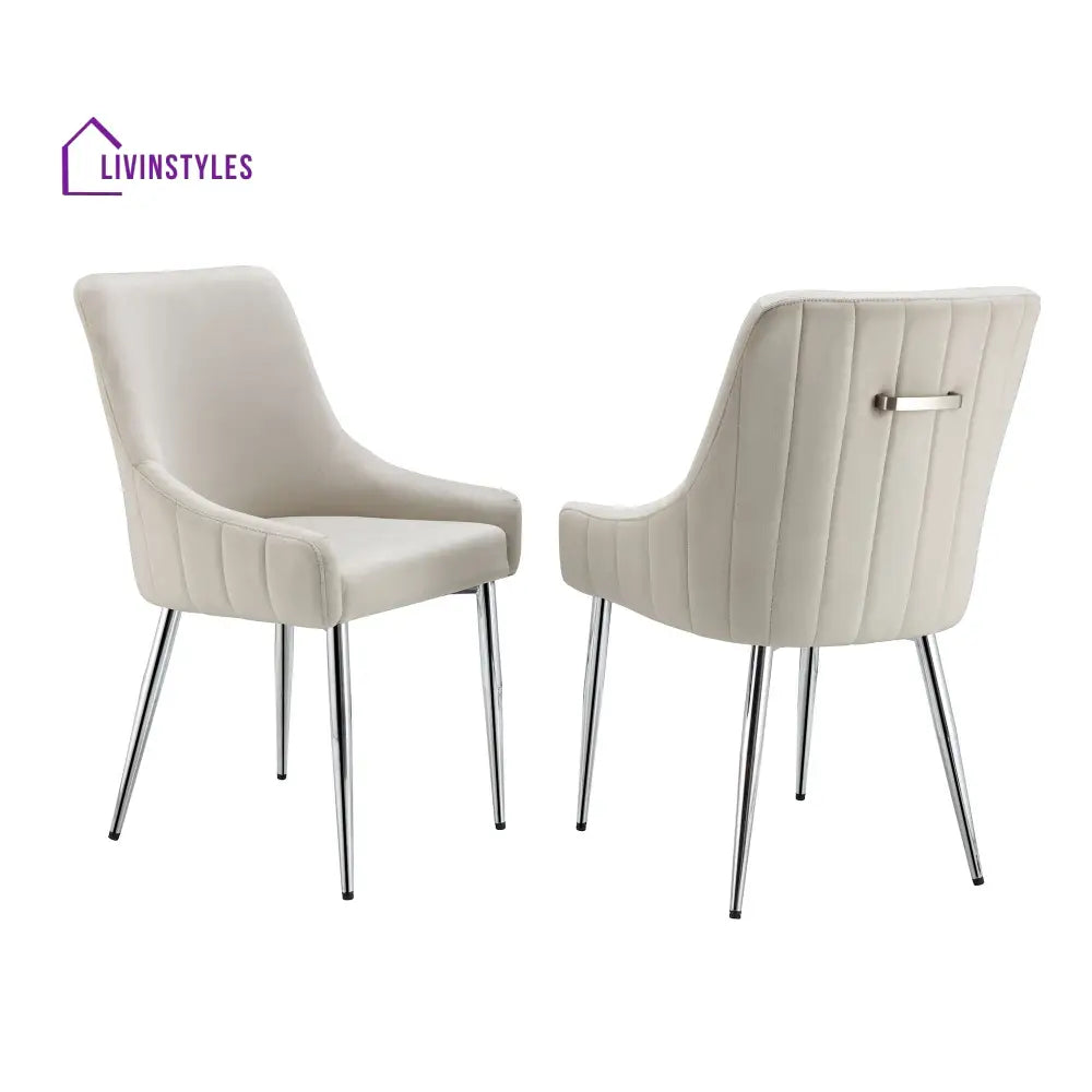 Garnet Set of 2 Champagne Velvet Upholstered Dining Chairs with Back Handle Dining Chairs