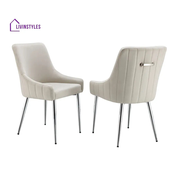 Garnet Set of 2 Champagne Velvet Upholstered Dining Chairs with Back Handle Dining Chairs