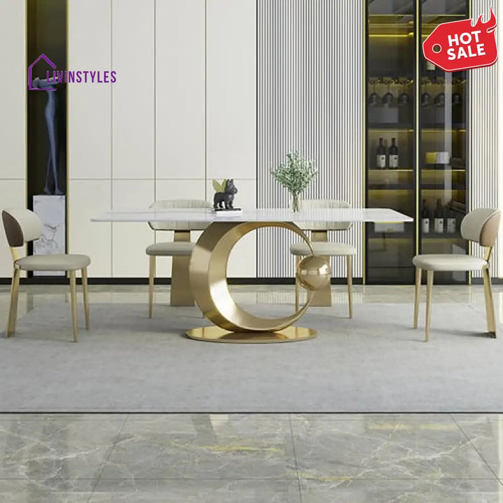 Kriya Stainless Steel With Pvd Coated Dining Table Marble Top