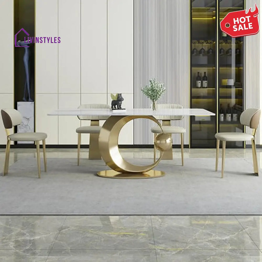 Kriya Stainless Steel With Pvd Coated Dining Table Marble Top