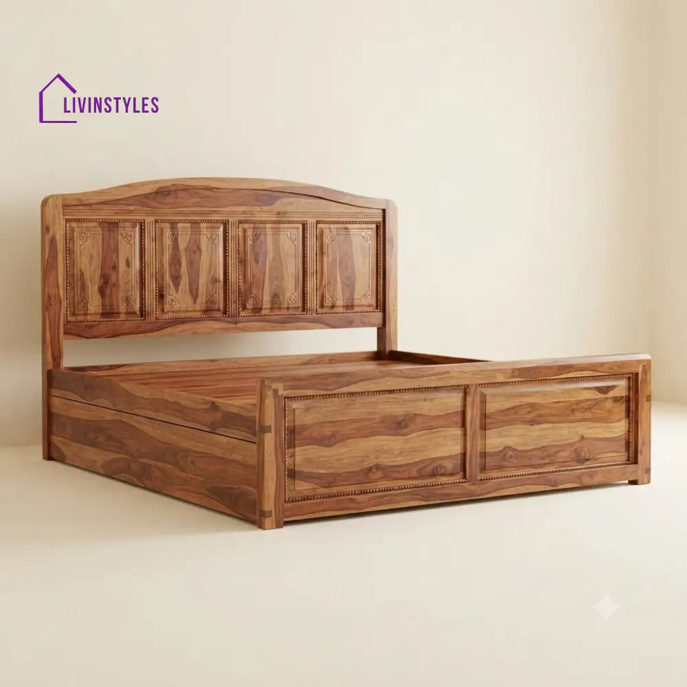 Krupa Sheesham Wood Bed With Box Storage | Wooden Bed