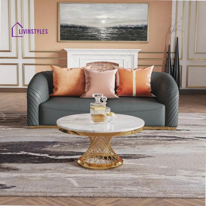 Krupa Stainless Steel Coffee Table With Marble Top