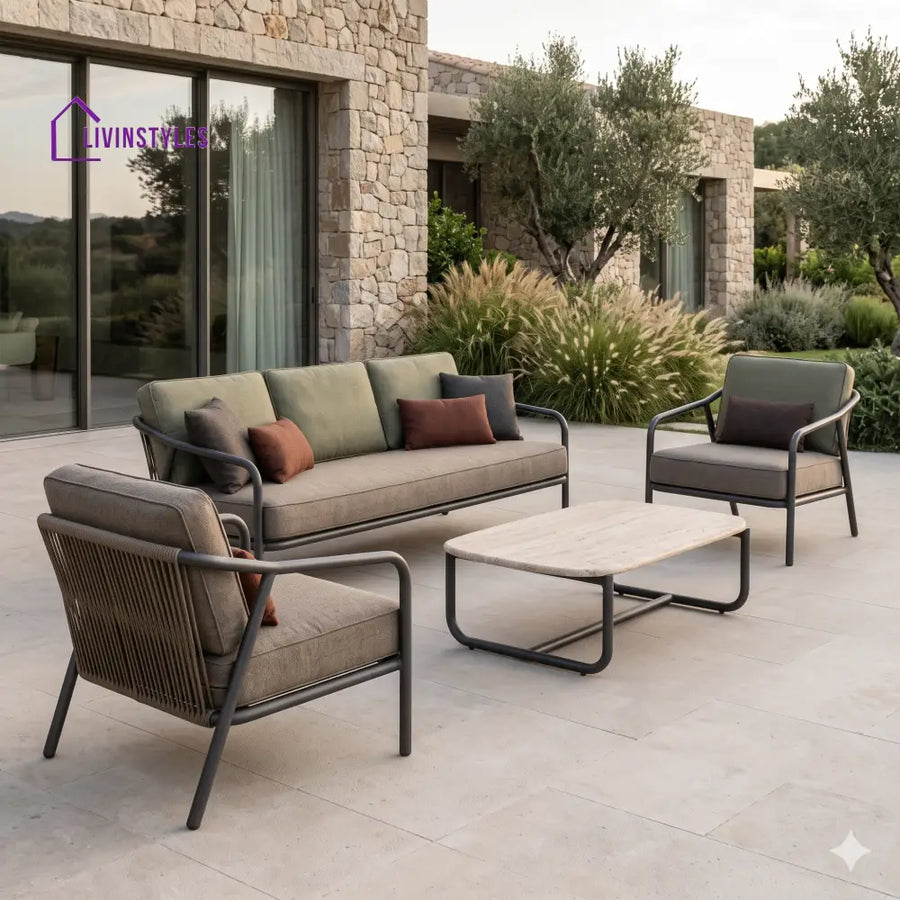 Krystian Premium MS Frame with Powder Coated Outdoor Sofa Set with Weather Proof Fabric
