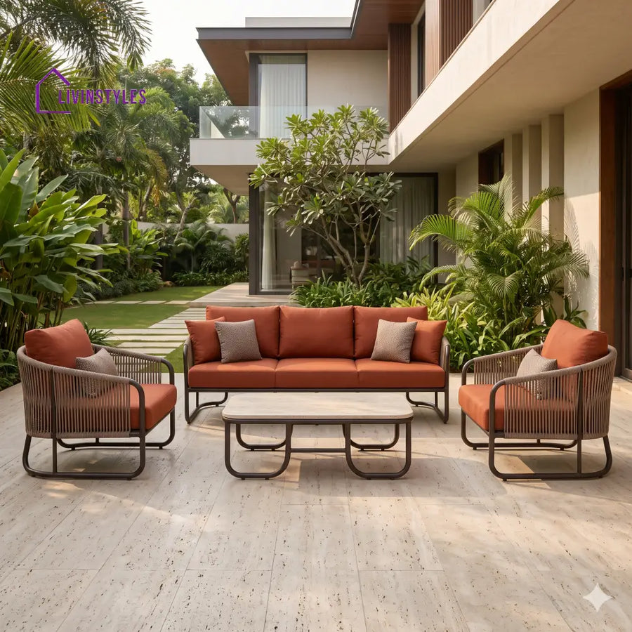 Krzysztof Premium MS Frame with Powder Coated Outdoor Sofa Set with Weather Proof Fabric