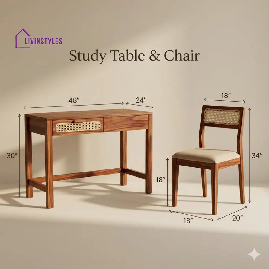 Ksenia Sheesham Wood Study Table and Chair Set for Students | Kids | Adults