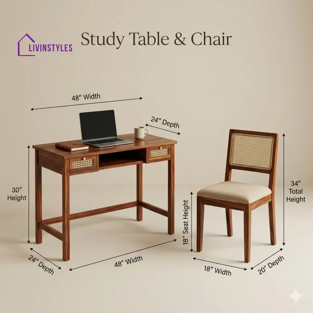 Ksenia Sheesham Wood Study Table and Chair Set for Students | Kids | Adults