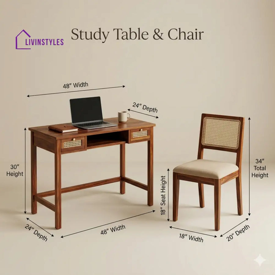 Ksenia Sheesham Wood Study Table and Chair Set for Students | Kids | Adults