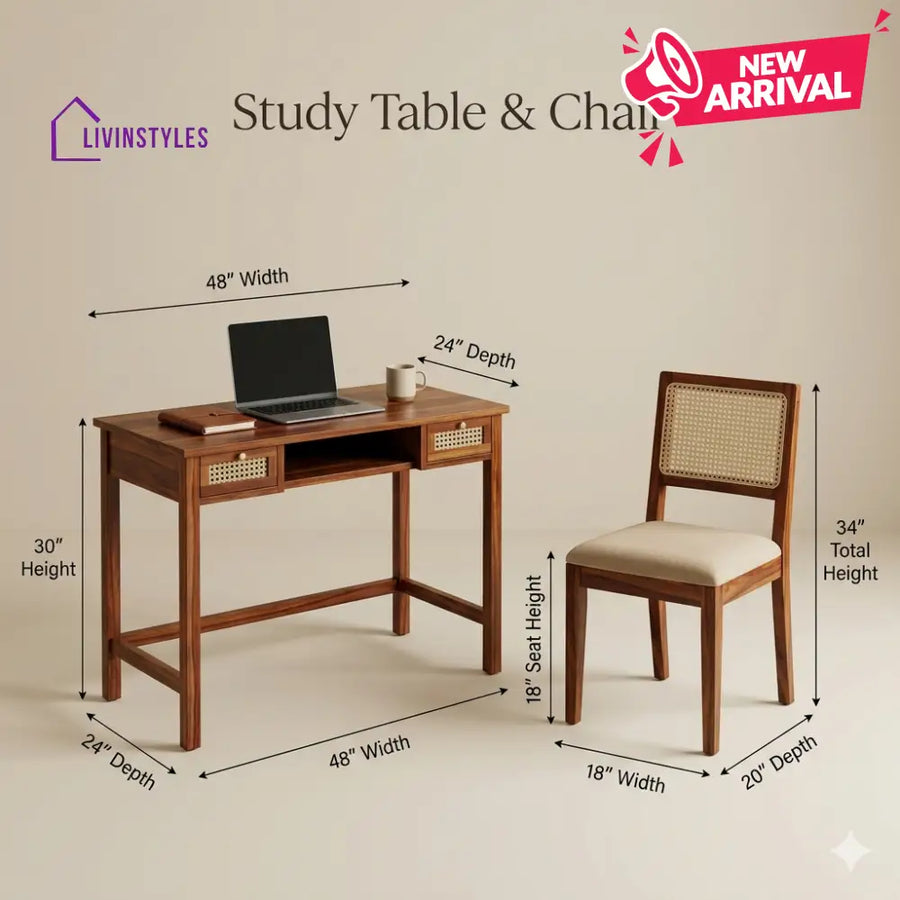 Ksenia Sheesham Wood Study Table and Chair Set for Students | Kids | Adults