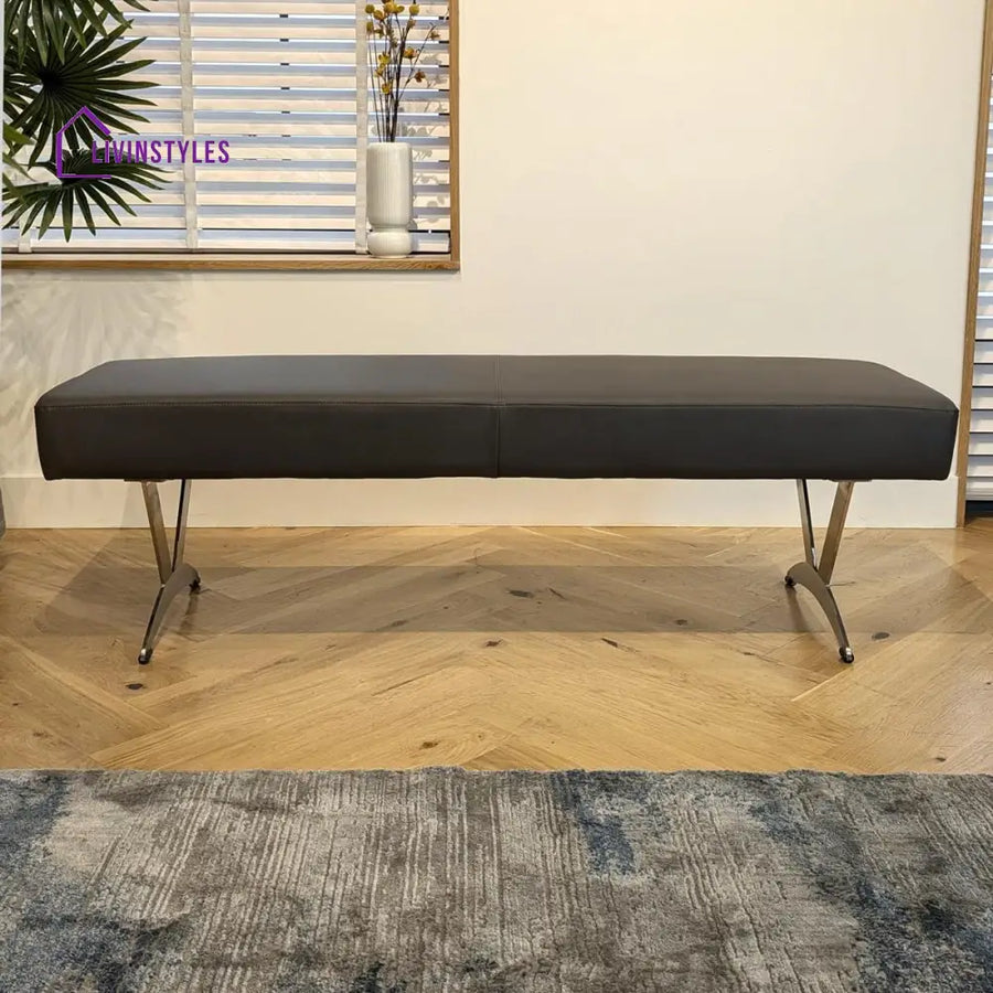 Kseniya 3 Seater Backless Dining Bench Grey Faux Leather