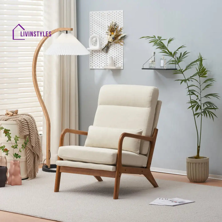 Kshama Solid Wood and Fabric Arm Chair | Living Room Chair | Lounge Chair