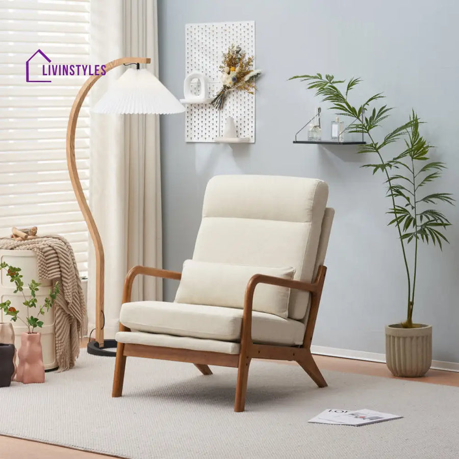 Kshama Solid Wood and Fabric Arm Chair | Living Room Chair | Lounge Chair