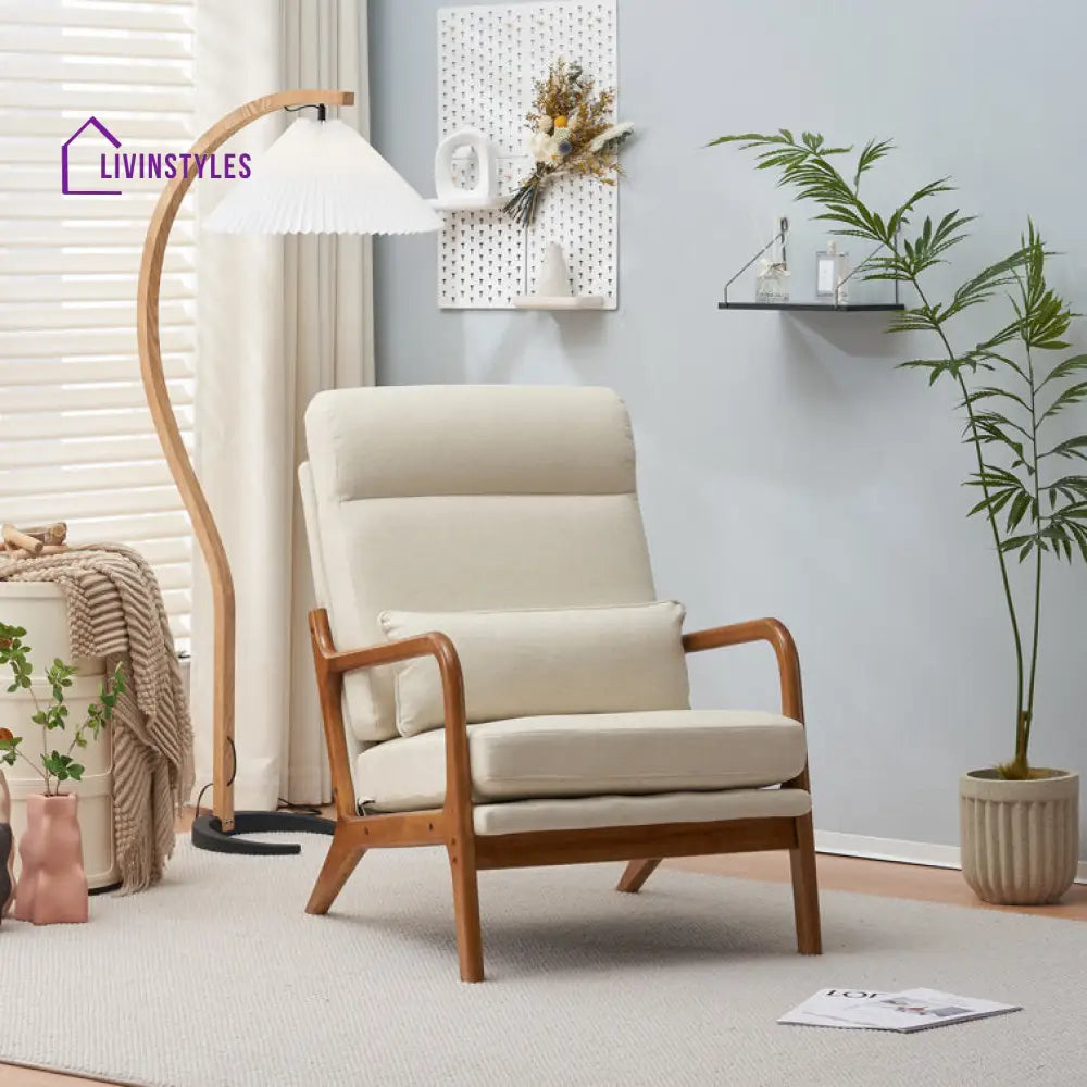 Kshama Solid Wood and Fabric Arm Chair | Living Room Chair | Lounge Chair