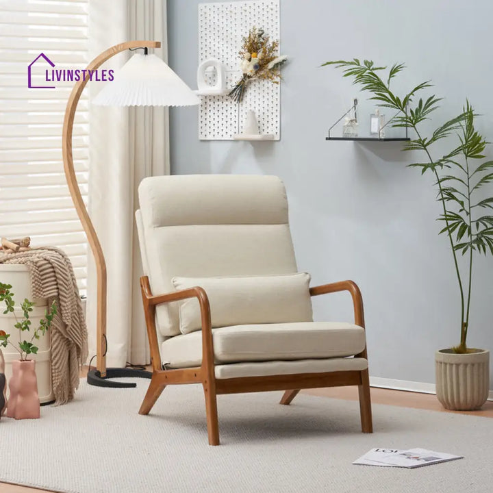 Kshama Solid Wood and Fabric Arm Chair | Living Room Chair | Lounge Chair