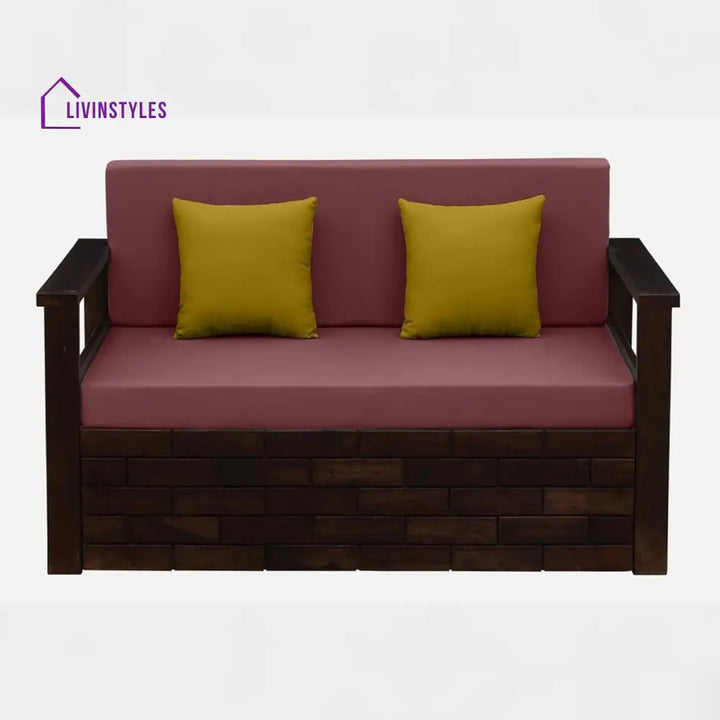 Indus Sheesham Wood Pull Out 2 Seater Sofa Cum Bed In Provincial Teak Finish with Storage