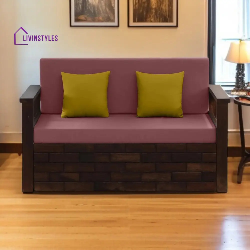 Indus Sheesham Wood Pull Out 2 Seater Sofa Cum Bed In Provincial Teak Finish with Storage