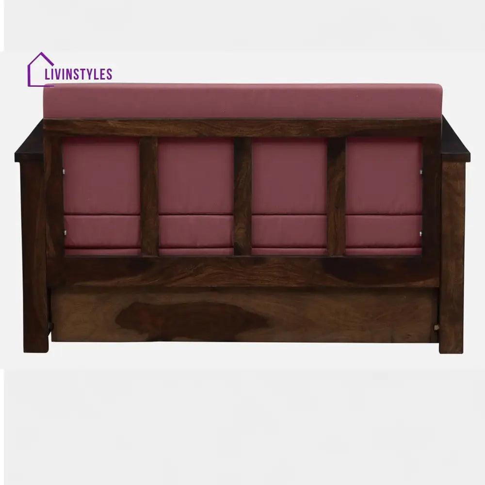 Indus Sheesham Wood Pull Out 2 Seater Sofa Cum Bed In Provincial Teak Finish with Storage