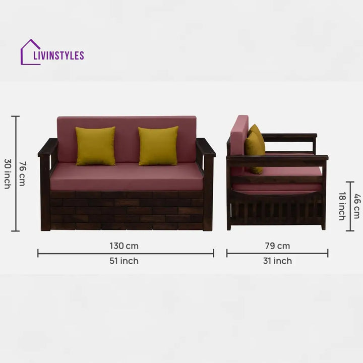 Indus Sheesham Wood Pull Out 2 Seater Sofa Cum Bed In Provincial Teak Finish with Storage